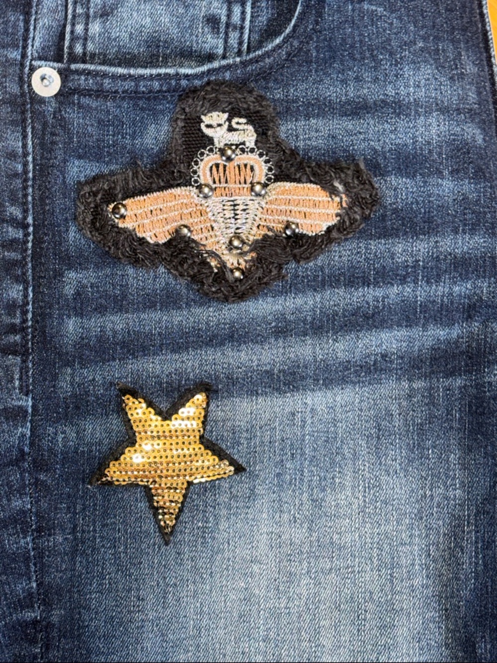 -Miss Me Skinny Ankle 9" High Rise Dark Wash Patchwork Star Love Y2K Jean W/26 - Picture 8 of 15